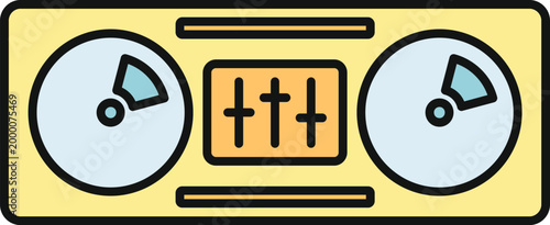 Dj mixer console with turntables and equalizers generating sound