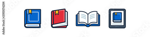 Collection of book icons representing physical and digital reading formats