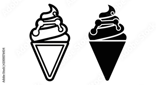 Ice cream cone icon with a molecular structure symbol, scientific food concept, vector illustration