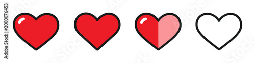Four hearts showing a progression from full to empty, representing love or energy levels
