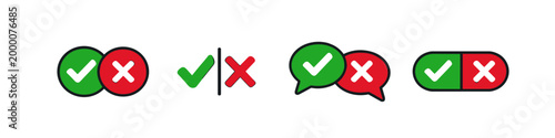 Set of checkmark and cross icons representing yes or no, right or wrong, and good or bad choices