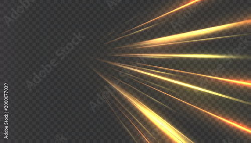 Bild auf Leinwand Golden rays of light with a perspective motion effect and glowing lines