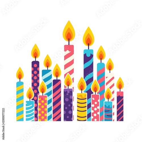 Colorful Birthday Candles with Flames - Celebration, Party, Anniversary, Festive Decoration