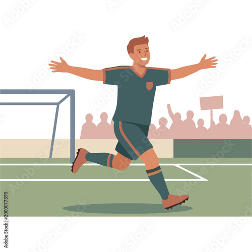 A soccer player celebrates a goal on the field with fans