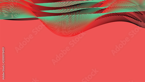 Abstract red green flowing wave gradient upper curved lines solid lower background design