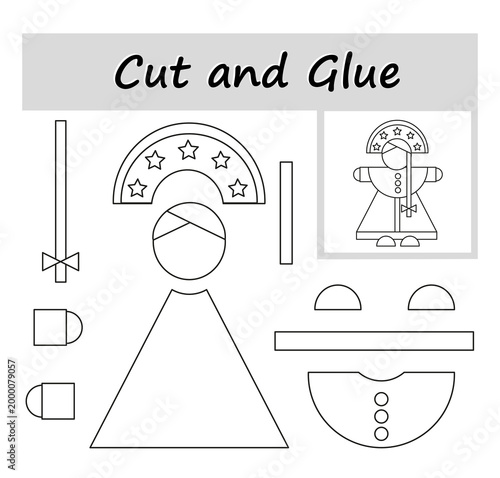  Black and white educational paper game for kids. Coloring page worksheet. DIY cut out and assemble game for kindergarten