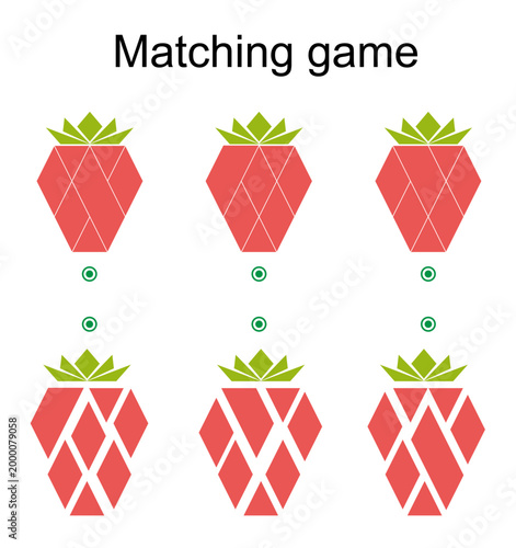 Matching game. Educational game for preschool kids. Find the correct form of strawberry and match.