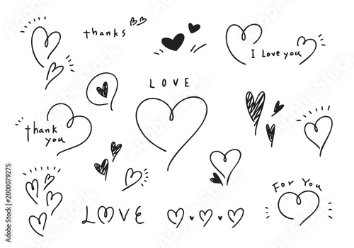 メモ風のハートの線画素材セット
