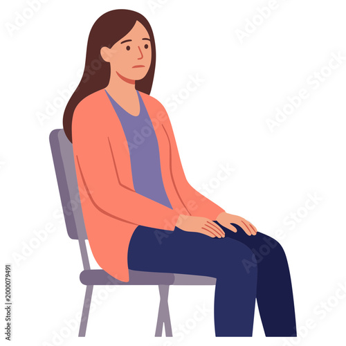 Woman sitting on chair with sad expression wearing casual clothes