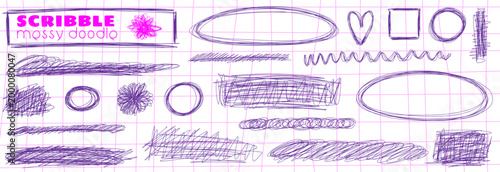 Energetic pen sketch, messy mood and scratch twice, doodle lines bend into squiggle as scribble closes a circle.