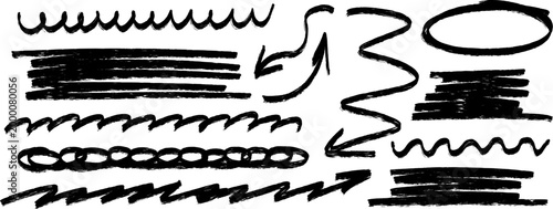 Expressive hand drawn sketch in pen and pencil, highlight shines, marker repeats, arrow cues follow the moving line and underline.