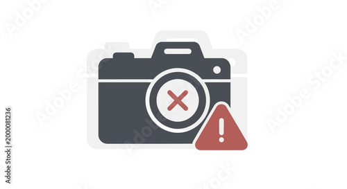 Camera Error Alert Icon with Forbidden Red Cross and Exclamation