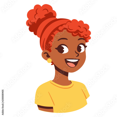 cartoon cute pretty woman smile happy face profile avatar flat color vector illustration template design