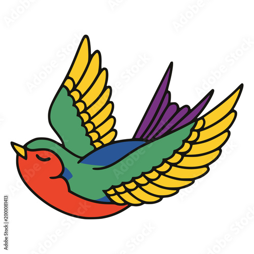 cartoon cute colorful flying swallow bird wild animal flat color vector illustration template design
