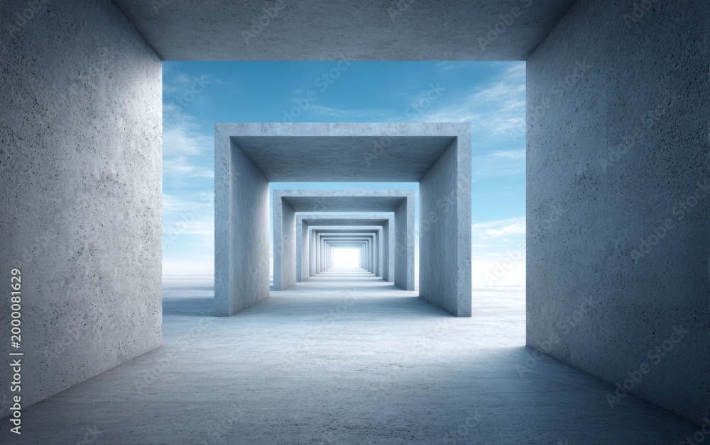 Fototapeta premium Series of Intersecting Concrete Ribs Creating Tunnellike Perspective Scene