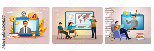 Webinar concept With Expert Presenter. Digital classroom. Online teaching.