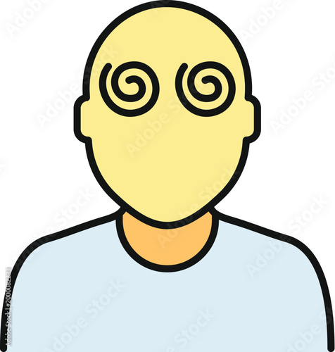 Person feeling dizzy and hypnotized with spiral eyes, representing confusion or trance