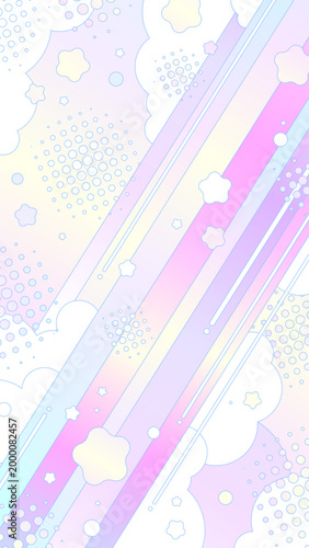 ゆめかわポップな星と雲のカラフルな縦型背景