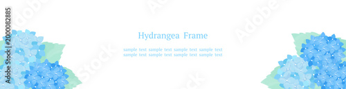 爽やかな青い紫陽花の和風水彩フレーム 下配置 白背景 Webバナー用