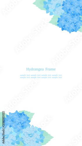 涼しげな青い紫陽花の和風水彩フレーム 対角線構図 背景 縦長16:9