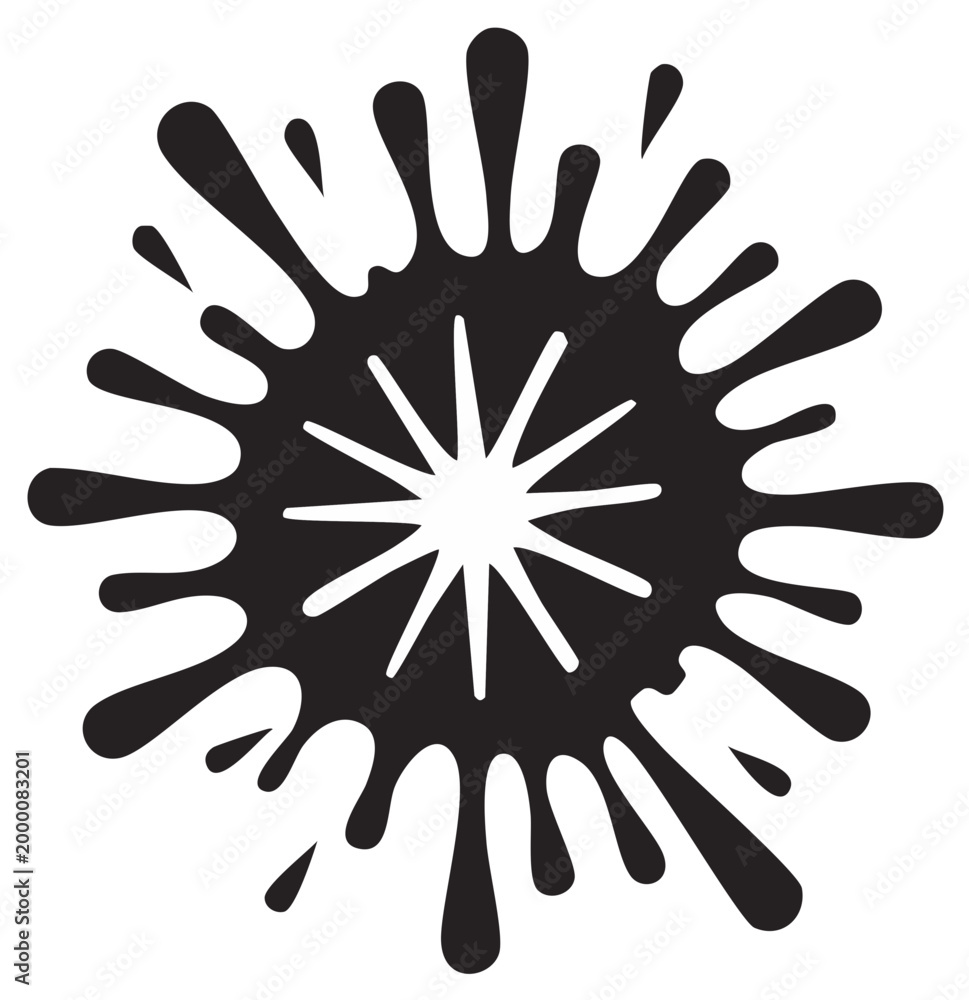 Obraz premium Dynamic black paint splatter with a radiant white starburst design artistic graphic element