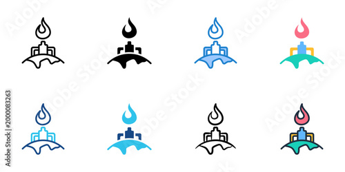 Natural gas icons set multiple style collection. Editable stroke 
