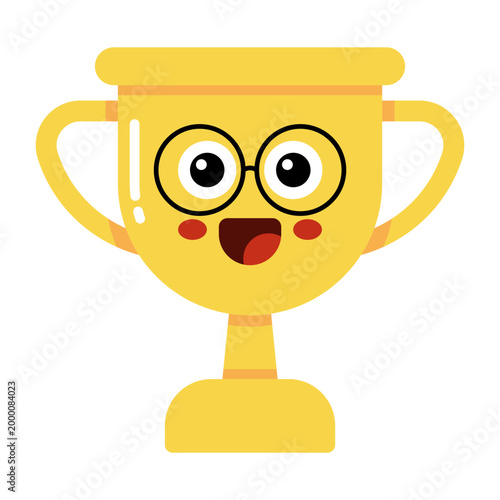 Cute Trophy Character Icon isolated on transparent background.