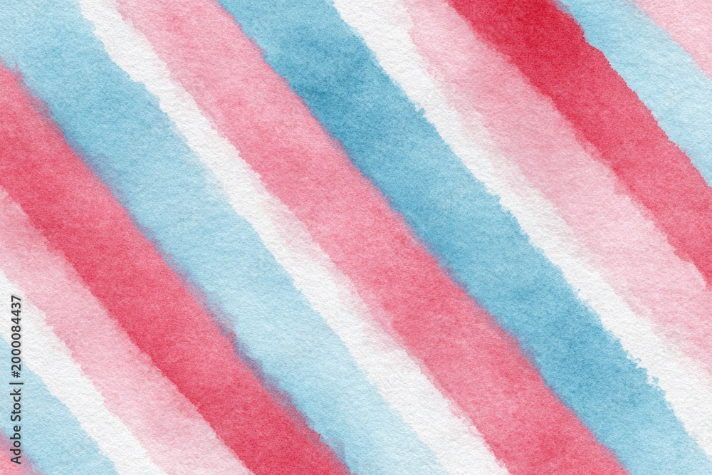 Fototapeta premium Soft watercolor stripes blend pastel blue and pink, creating pla