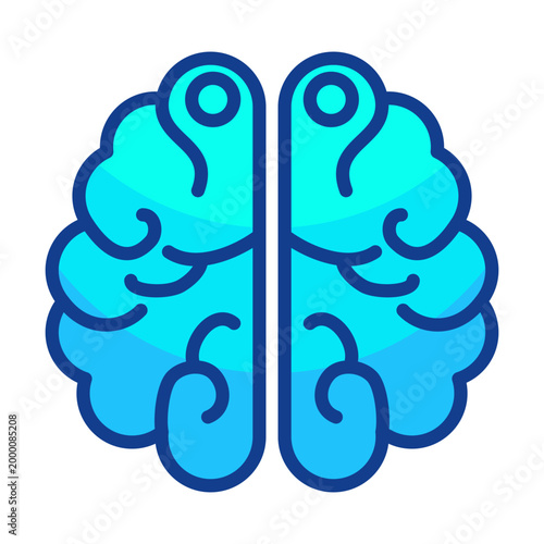 Stylized brain with question mark and gear elements. Illustration of thinking process and curiosity. Vector icon for education psychology and idea generation concepts