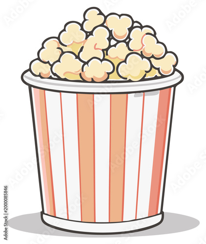 Vector Illustration of a Tall Container of Freshly Popped Popcorn with Red and White Stripes
