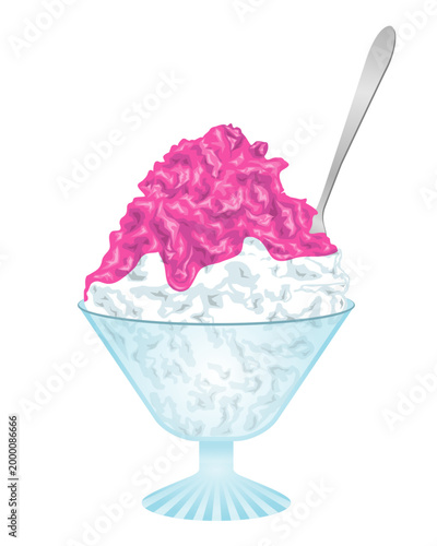 かき氷のイラスト素材 いちご味 夏の冷たいスイーツ