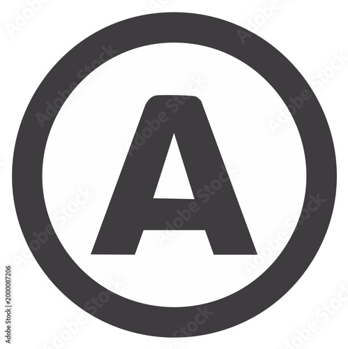 Graphic illustration of a bold uppercase letter A enclosed in a dark circular frame, simple and modern design.