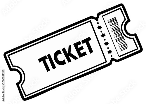 Black and white ticket with barcode and stars