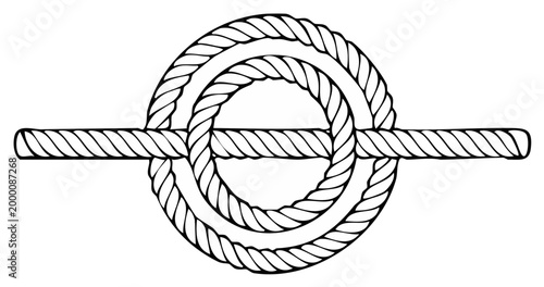 Illustration of a closed loop knot made from thick rope on a white background