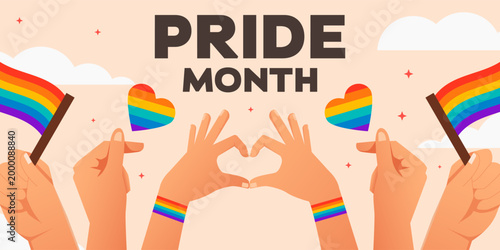 happy pride month banner illustration in gradient style