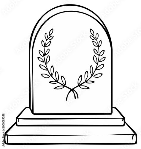 Memorial stone with laurel wreath symbol illustration.
