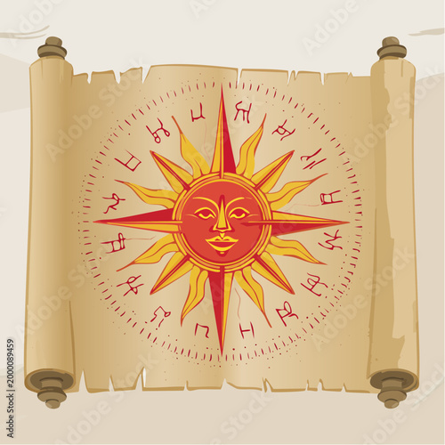 Astrology Sun Symbol on Ancient Scroll