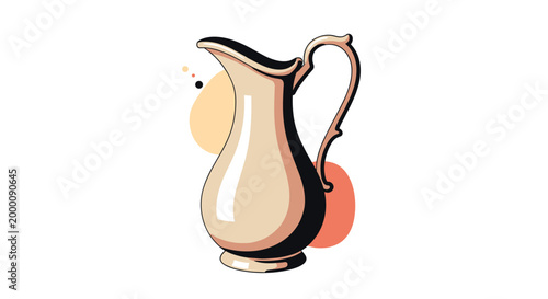 Elegant ceramic pitcher or water jug with a handle is illustrated with abstract colorful shapes in the background.