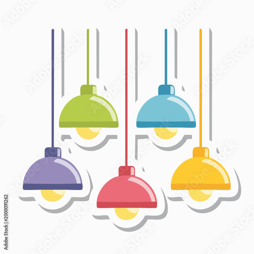 Colorful hanging pendant lights illustration