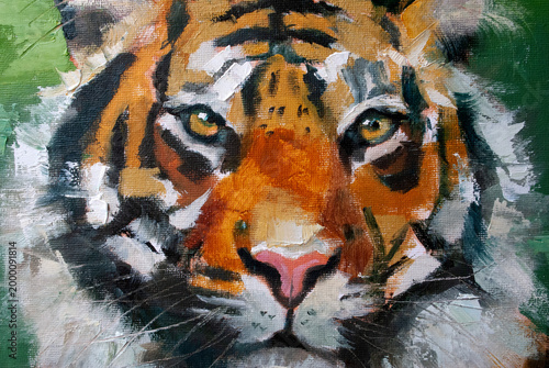 Quadro su tela Dipinto ad olio della Tigre del Bengala