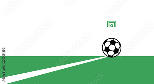 Classic Soccer Ball on Green Field with Goal.