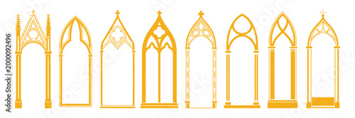 window frame collection, decorative architectural window border set in classic and modern styles vector illustration for interior and exterior design.