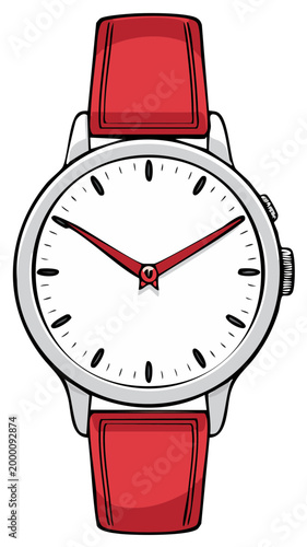 Classic wristwatch with white face and red leather strap timekeeping accessory