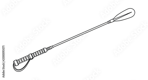 Professional horse riding crop used for equestrian sports and training shown in a detailed black and white outline illustration.