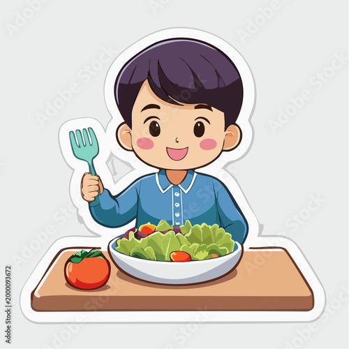 Cute Boy Eating Salad
