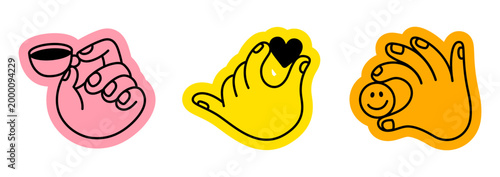 Vector illustration in hand drawn doodle style, mascot and character hands and gestures, positive vibe stickers and overlays
