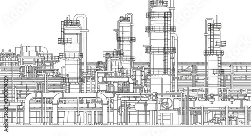 Photos Industrial power plant with tall smokestacks and complex machinery