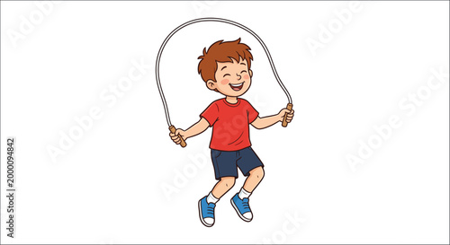 cartoon boy jumping rope cheerful illustration on white background