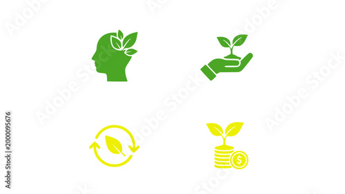 Icons showing recycling process and sustainable development.