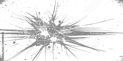Abstract grey paint splatter with dynamic ink drips on white background for creative design projects